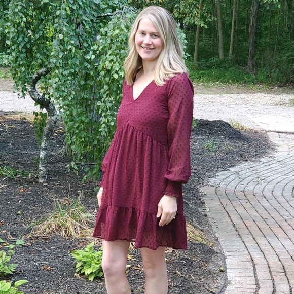 Wine Swiss Dot Boutique Dress - Picture 1 of 1